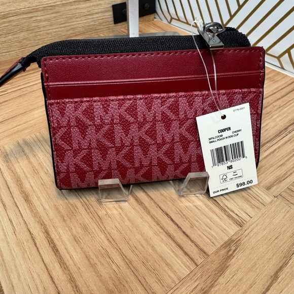 Michael Kors Small Pouch with Dog Clip in Cherry - Picture 2 of 8